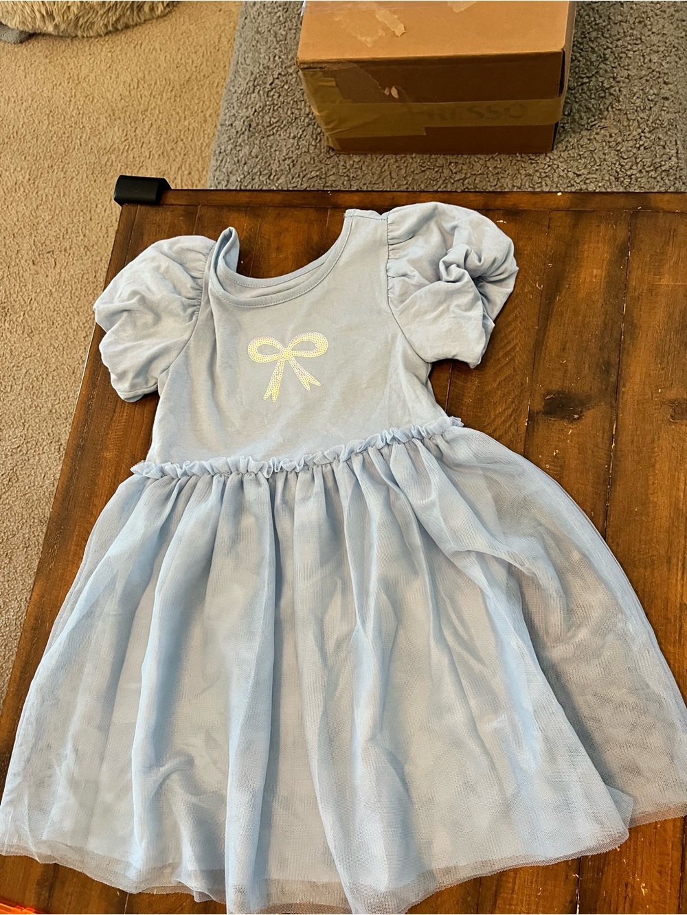 Cat & Jack Light Blue Puff-Sleeve Tulle Dress with Bow Accent